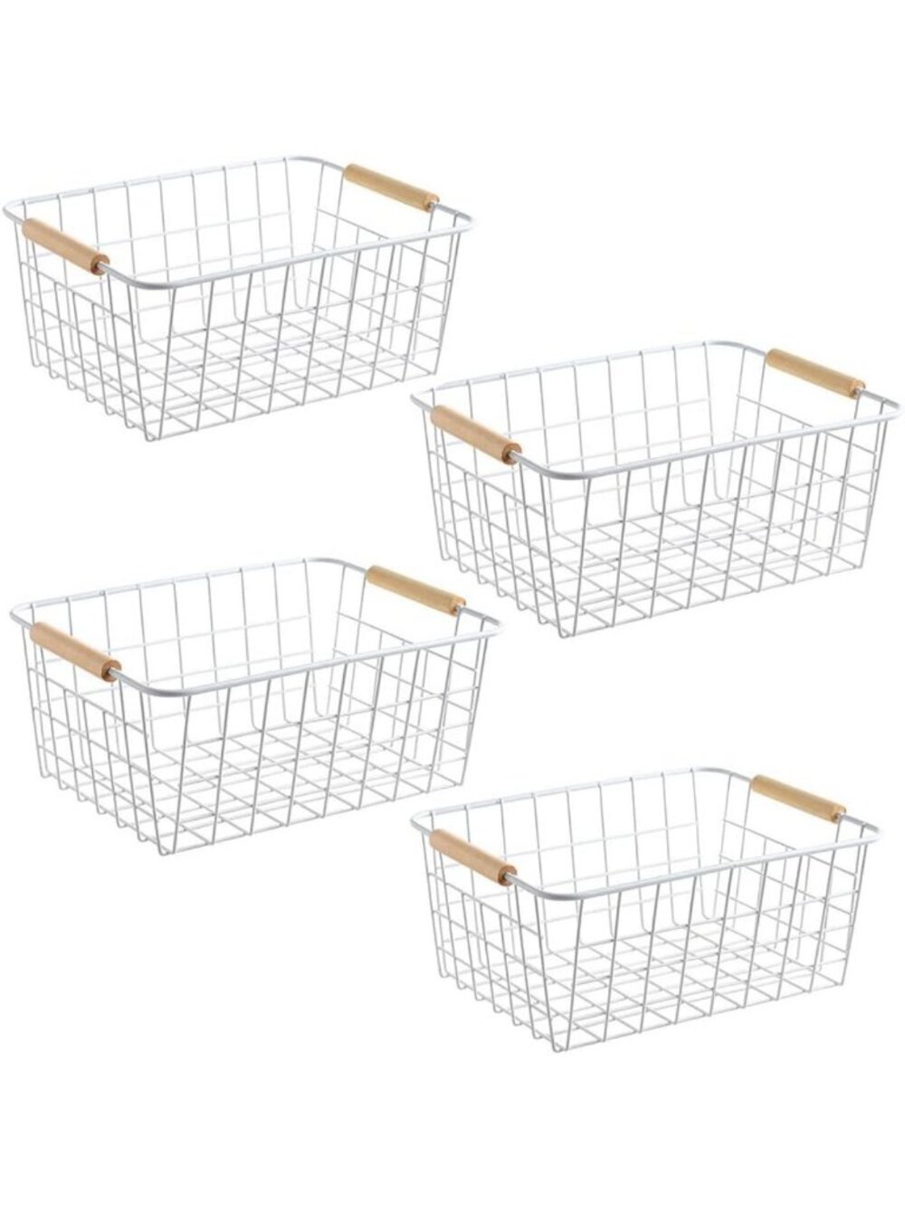 Set of 4 White Wire Baskets with Handles - Kitchen & Pantry Organizers, Storage